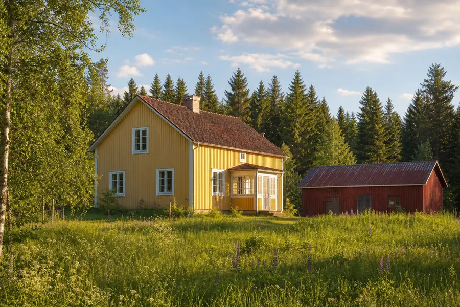 Illustration av boendemiljön kring Karlbo — inte en specifik bostad